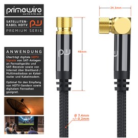 CSL - 7.5 m HDTV Satellite Cable with Braiding 8k 4k HDTV - 135Db 75 Ohm - F Plug (Angled) to F Plug (Straight) - SAT Cable Angled 90° Degree - HDTV Antenna Cable - DVB-T2 Radio FM DAB DAB