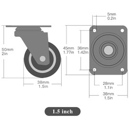 ANDUTEES 1.5" Caster Wheels Set of 4, Furniture Casters, No Noise Rubber Wheels, Plate Swivel Small Caster Wheels, Suitable for Workbench, Table