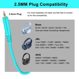 Replacement Bose Headphone Cord 3.5mm Male to 2.5mm Male Headset Aux Audio Cable Compatible with Bose 700 QuietComfort 25 QC25 QC35 QC35II QC45 JBL Tune 710BT 660NC 760NC Headsets (No Mic) -Blue