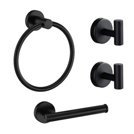 Betadistor Black Bathroom Hardware Set Towel Ring Toilet Roll Holder Coat Hook x 2, Stainless Steel 4-Piece Bathroom Accessories Set, Wall Mounted Matte Black, 012-0405