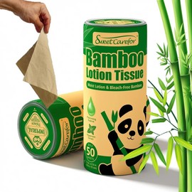 Sweet Carefor Bamboo Lotion Tissue is a 3-ply, Bleach-Free, moisturizing Essence and Peppermint Extract. Soft, Strong, eco-Friendly, and Biodegradable, (4 Pack of 50 Sheets)