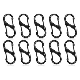 REBECASKYENS 10 Pcs S-Shaped Aluminum Alloy Carabiner Keyring Clip, Black, S-Shape, 8 Shape, Double Clips Hooks, Locking Carabiner Buckle, Camping, Fishing, Mountaineering