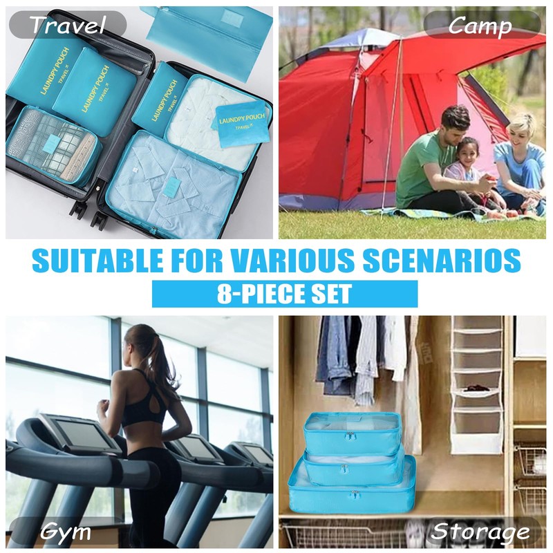 8 Set Packing Cubes for Travel Luggage Packing Bags Reusable