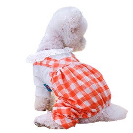 K ERATISNIK Dog Onesie Plaid Pet Clothes Princess Dog Shirts Adorable Cat Jumpsuits Puppy Casual Outfit Dog Jumpsuit for Small Dogs Cats (Medium, Orange)