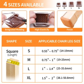 Ezprotekt 24 Pcs XL Square Clear Chair Leg Floor Protectors, Silicone Felt Furniture Pads Caps for Hardwood Floor, Dining Table Bar Stool Leg Protectors Leg Cups Covers (XL Fit: 1.5"-2")