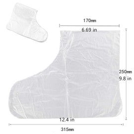 100Pcs Clear Plastic Disposable Booties for Foot with 100 Stickers for Snug Closure for Foot Pedicure Hot Spa Wax Treatment Foot