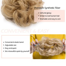 Hairro Synthetic Hair Bun Scrunchy Messy Donut Wavy Updo Elastic Scrunchie Medium Size Wedding Hair Pieces Bridal Hairpiece Easy Bun Updos for Women Kids 1pcs 30g #18H24 Dark Blonde Mix Ash Blonde