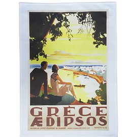 Half a Donkey Edipsos, Greece – Retro Style Travel Poster Large Cotton Tea Towel