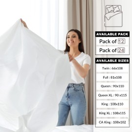 GOLD TEXTILES 12 Bulk Pack Flat Sheet (90"X115") Bright White T-200 Percale Hotel Linen, Extra Soft and Comfortable