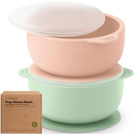 KeaBabies Juego de 2 Cuencos para Bebés con Succión, Tapas - Cuencos de Succión para Niños Pequeños de Silicona de Grado Alimenticio, Sin BPA, Apto para Lavavajillas, Esenciales para Comer para Niños