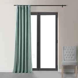 Simple & Elegant Gorgeous Blue Color 50 X 108 Size Blackout Curtains for Bedroom Velvet Soft Flowing Fabric Thermal Lining Modern & Contemporary Style Room-Darkening | All Season Pretty Teal Shade