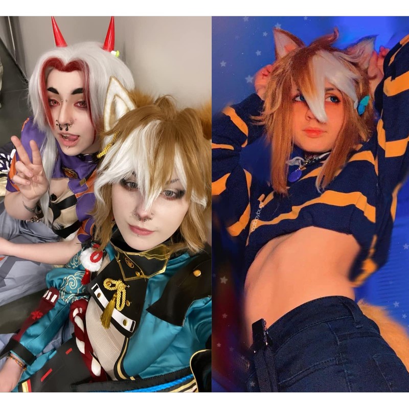 Amback Gorou Cosplay Wig Orange mixed White Gradient Wig for