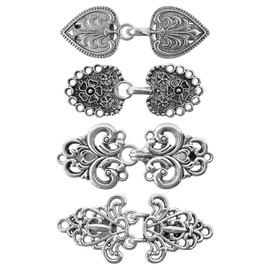 SSyang Pack of 4 Vintage Pullover Swirl Clip Cape Clips, 6.3 x 2.9 cm, 5 x 2 cm, for Dress, Retro Cardigan, Clip, Shawl Collar, Closure, Dress, Shirt, Button Clip for Girls, Women (Silver)