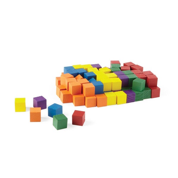 hand2mind Wooden Block Set, 1 Inch Building Blocks, Rainbow Colored, Stackable, Educational Toy for Learning Patterns & Early Math Skills (Pack of 100), Model:9505X