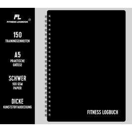 FL FITNESS LOGBOOK Fitness Logbuch Plastik-Cover Schwarz - undatiertes Workout-Tagebuch – A5-Format, dickes Papier, starke Bindung – stilvolles und minimalistisches Trainingstagebuch