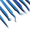 8pcs Eyelash Tweezers Stainless Steel Fine Tip Ergonomic Blue Titanium