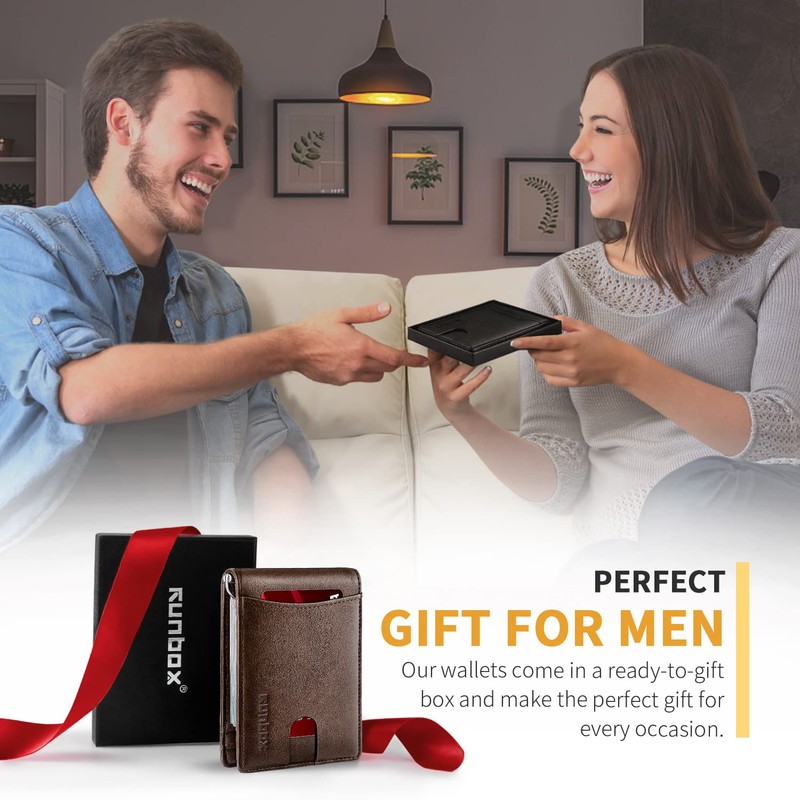 RUNBOX Slim Wallet for Men Genuine Leather RFID Blocking Bifold
