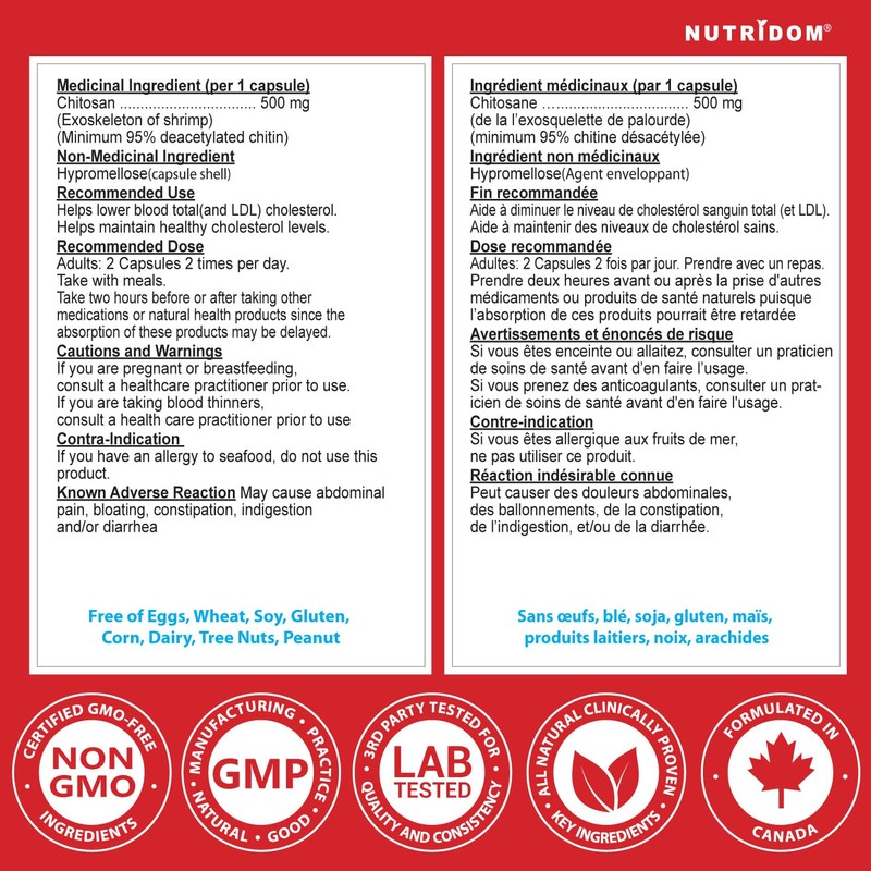 Nutridom Nutridom Chitosan Supplement 500mg C 95% Acetylated Chitin C