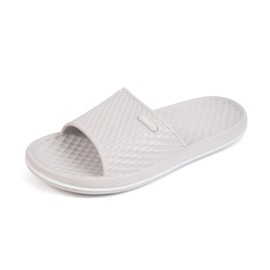 FUNKYMONKEY Womens Bathroom Shower Slippers Indoor Home Beach Non Slip Sandal (11 M US, Lt Grey/FMB)