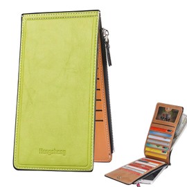 DELUXEFOX Card Case, Long Wallet, Thin, Credit Card Case, Large Capacity Card Holder, Anti-Skimming, PU Leather, Bifold Fold, Holds 17 Cards, Slim Coin Case, Coin Purse, Commuter Card, green