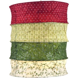 GURU SHOP Lokta Round Boho Paper Pendant Lampshade, Kailash, Handmade Paper - Red/Green, Lokta Paper, 35 x 28 x 28 cm, Asian Paper & Fabric Lampshades