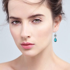 ONEFINITY Turquoise Teardrop Earrings for Women 925 Sterling Silver Sunflower Turquoise Dangle Earrings Western Boho Jewelry Gifts
