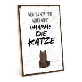 TypeStoff HS-00261 Wooden Sign with Saying - Hug the Cat - Vintage Look with Quote as a Gift and Decoration on the Theme of Meow and Comfort