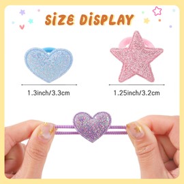 yoyokid 40PCS Glitter Hair Ties for Girls, Heart Star Nylon Hair Bands Elastics Pigtail Ponytail Holders Hair Accessories for Toddler Baby Girls Children Kids Teens