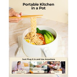 CERAMAX Hot Pot Electric Cooker with Lid and Steamer, 2.5L Large Cooker Nonstick Electric Skillet, Electric Pot for Cooking, Portable Ceramic Electric Frying Pan for Dorm Rooms, Camping, RVs & More