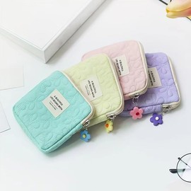 Bolsa para Guardar Toallas Sanitarias con Cremallera De Flores, Porta Tampones, Pequeña Y Bonita Bolsa para Bolso, Bolsa Portátil para Menstruación para Niñas En Edad Escolar.