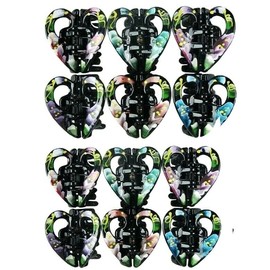 Unbranded 12 pieces Heart Hair Claw Flower Printed Jaw Clip Clamp Comb Butterfly 1.5" Lots