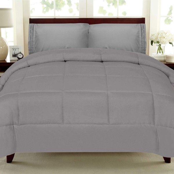 Sweet Home Collection White Goose Down Alternative Comforter, Full, Gray