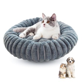 LCUHAVA Katzenbett Flauschig Waschbar Donut Hundebett Kleine Hunde Beruhigende Wirkung Katzenkorb zum Schlafen, Orbicular Katzen Schlafplatz Rutschfester Boden, Dunkelgrau 50x50cm