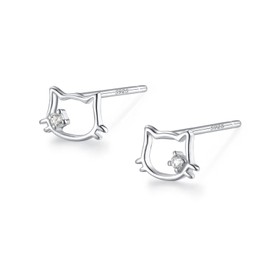 Silver 925 Earrings, Silver, Gold, 18K Coating, Cats, Cute, Hypoallergenic, Sterling Silver