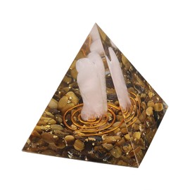 KYEYGWO Tiger's Eye Positive Energy Pyramid Gemstone with Rose Quartz Angel Figures, Stone Guardian Angel Pyramid Reiki Healing Crystal Pyramid Desktop Ornament Home Decor