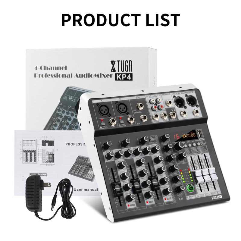 XTUGA KP4 4 Channel Audio Mixer, 16-Bit DSP Effect USB