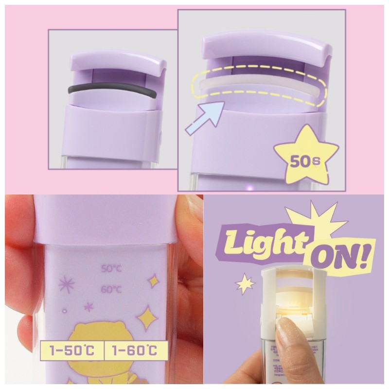 KAKAO FRIENDS Winkle Mini Heating Eyelash Curler 1ea(+Pouch), Option:Chunsik