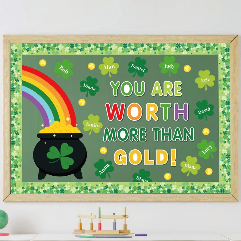 FYSUIMU St. Patrick's Day Bulletin Board Decor Shamrock Rainbow Gold