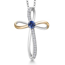 Gem Stone King Infinity Cross Necklace For Women | 925 Sterling Silver & 10K Yellow Gold | 4MM Round Gemstone Birthstone & Lab Grown Diamond Cross Faith Pendant Necklace | With 18 Inch Chain