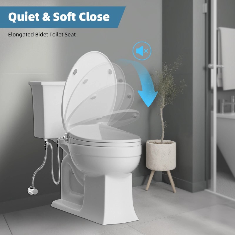Hibbent Non-Electric Elongated Bidet Toilet Seat Slow Close Bidet Attachment