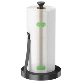 Jesginboo Countertop Paper Towel Holder for Kitchen, Stainless Steel Tension Arm for One-Handed Tear, Stainless Steel Paper Towel Holder Stand for Kitchen Bathroom, Black