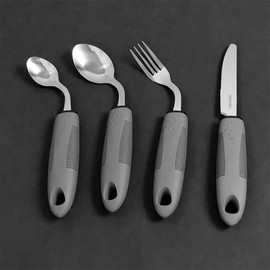Easy Grip Cutlery Set, 4-Piece Adaptive Utensils, Parkinson Cutlery Right-Handed Ergonomic Senior Cutlery for Disabled People Parkinson's Patients Elderly Arthritis