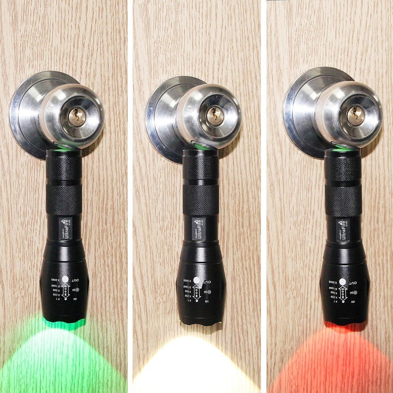 ULTRAFIRE A100 3-Color-Light Tactical 18650 Flashlight, xml-t6 800 Lumen Small