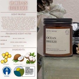 Ocean Breeze Candles | Arctic Wicks Coconut & Beeswax Candles | 9oz Amber Scented Candle for Spring Summer, Home Decor Gifts Marine Ocean Mist Sea Salt Beach Honeydew | USDA 100% Certified Biobased