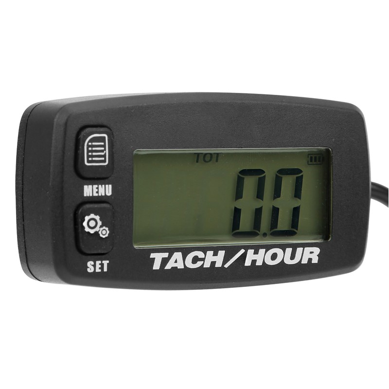 LCD Backlit Gauge Resettable Inductive Tachometer Hour Meter for 2/4
