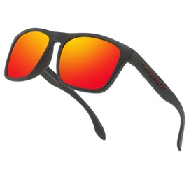 DUBERY Polarized Sunglasses for Men Women UV400 Protection Square Driving Sun Glasses Trendy Shades P8818,Black/Red