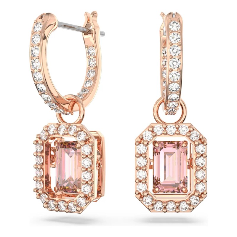 Aretes Plata Largos Oro Gema Rosa Y Diamantes Elegancia
