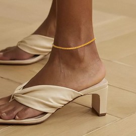 GOLDCHIC JEWELRY Gold Wheat Anklet Bracelet, 3mm Anklet Chain Adjustable Leg Chain for Girls