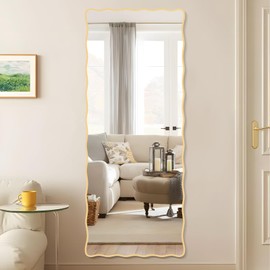 FUWU HOME 60X24 Inch Gold Wavy Bathroom Mirror for Wall, Scalloped Bathroom Vanity Mirror Farmhouse, Large Rectangle Mirror, Tempered Glass, Hangs Horizontally or Vertically