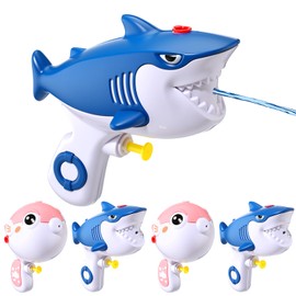 Arrowbash 4 Pack Animal Water Gun Long Range Sea Themed Toys Shark Pufferfish Shape Small Water Pistol Toys for Summer Outdoor Pool Beach Yard Party Play